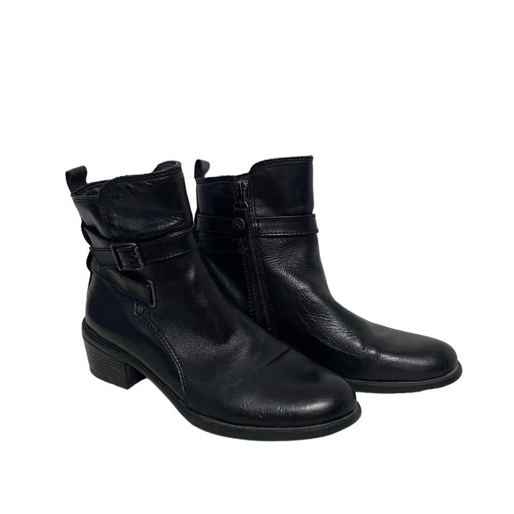 Bussola Leather Double‎ Strap Casual Spring Summer Chic Zip Up Ankle Boots Black